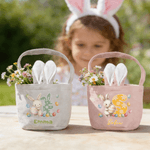 Panier d'œufs personnalisé avec nom initiale et motif de lapin - Cadeau de fête Pâques pour les enfants