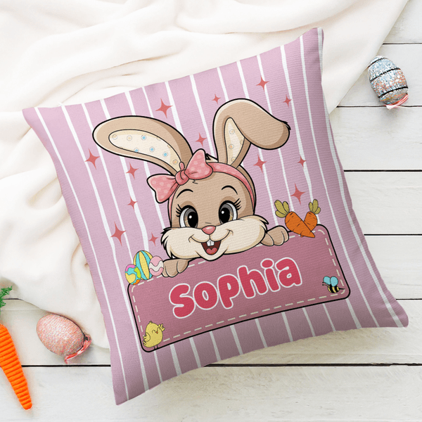 Personalised Cute Bunny Stripe Cushion Cover with Name Home Decor Easter Birthday Gift for  Kids
