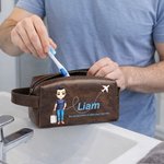Trousse de toilette personnalisée en cuir PU avec nom et texte Accessoires de voyage Cadeau d'anniversaire pour homme père
