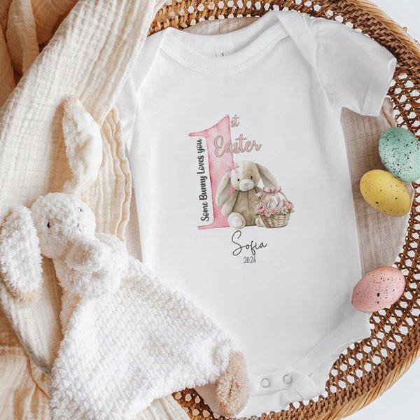 Personnalisé : Bunny Loves You 1st Easter Body Blanket Receiving Blanket Swaddle Hat Set with Name Birthday Baby Shower Gift for Newborns (Cadeau d'anniversaire pour nouveau-né)
