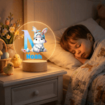 Veilleuse LED personnalisée avec nom et base en bois pour la décoration de la chambre, l'anniversaire, la fête de Pâques, le cadeau de bienvenue pour les enfants.