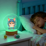 Personalized Leopard Print Cartoon Rabbit LED Acrylic Night Light with Name Easter Gift for Babies Children Newborn