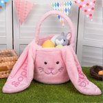 Personalised Cute Long Ears Furry Bunny Easter Basket with Glitter Name Easter Egg Hunting Gift for Kids