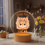Personalized Leopard Print Cartoon Rabbit LED Acrylic Night Light with Name Easter Gift for Babies Children Newborn