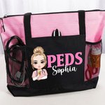 Personlig tegneserie tegneserie lege sykepleier karakter stor kapasitet Oxford Tote Bag med navn og nettinglommer Appreciation sykepleier uke gave til medisinsk personale