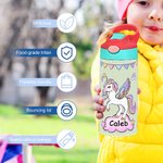 Personalized Fantasy Unicorn Rainbow Star 12 oz Insulated Water Bottle with Name and Silicone Straw Daily Use Birthday Back to School Gift for Girls