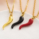 Personalizado Cornicello Lucky Horn Charm Chili Pepper Collar con piedra de nacimiento y la inicial Aniversario Cumpleaños Regalo para mujeres italianas Hombres