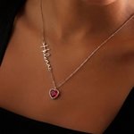Personalised Heart Birthstone Pendant Necklace with Name Dainty Jewellery Birthday Anniversary Gift for Women Girls