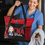 Personlig tegneserie tegneserie lege sykepleier karakter stor kapasitet Oxford Tote Bag med navn og nettinglommer Appreciation sykepleier uke gave til medisinsk personale