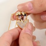 Personalized Heart-Shaped Photo Bright Shine Zircon Necklace Dainty Jewellery Birthday Anniversary Valentine's Day Gift for Women