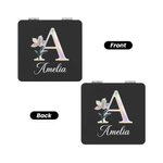 Personalised Pearl Effect Birth Flower Anti‑Fingerprint Shell Double-Sided 1X 2X Makeup Pocket Mirror with Name Birthday Travel Gift for Women
