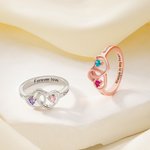 Personalized Interlocking 2 Heart Birthstone Sterling Silver Ring with Text and Name Valentine's Day Birthday Anniversary Gift for Girlfriend Woman