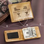 Portefeuille en Cuir Personnalisé avec Texte et État Gravés Porte-Monnaie avec Fentes Cadeau Anniversaire Longue Distance pour Homme