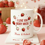 Spersonalizowany kubek ceramiczny I Love You Berry Much Strawberry Design 11 oz 15 oz z imieniem i podkładką Walentynkowy prezent urodzinowy dla pary