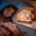 Personalised Cute Animals Star Cloud Style Acrylic LED Night Light with Name and Wooden Base Nursery Decor Birthday Anniversary Gift for Kid Newborn