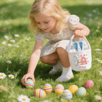 Panier d'œufs personnalisé avec nom initiale et motif de lapin - Cadeau de fête Pâques pour les enfants