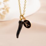 Personalizado Cornicello Lucky Horn Charm Chili Pepper Collar con piedra de nacimiento y la inicial Aniversario Cumpleaños Regalo para mujeres italianas Hombres