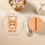 Personalized Leopard Print Cartoon Rabbit LED Acrylic Night Light with Name Easter Gift for Babies Children Newborn