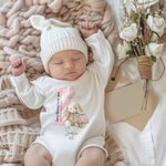 Personlig Some Bunny Loves You 1st Easter Soft Baby Bodysuit Mottakende teppe Swaddle Hat Set med navn Bursdag Baby Shower Gave til nyfødte