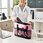 Personlig tegneserie tegneserie lege sykepleier karakter stor kapasitet Oxford Tote Bag med navn og nettinglommer Appreciation sykepleier uke gave til medisinsk personale