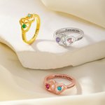 Personalized Interlocking 2 Heart Birthstone Sterling Silver Ring with Text and Name Valentine's Day Birthday Anniversary Gift for Girlfriend Woman