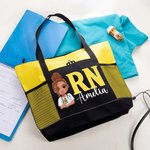 Personlig tegneserie tegneserie lege sykepleier karakter stor kapasitet Oxford Tote Bag med navn og nettinglommer Appreciation sykepleier uke gave til medisinsk personale
