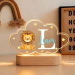 Personalised Cute Animals Star Cloud Style Acrylic LED Night Light with Name and Wooden Base Nursery Decor Birthday Anniversary Gift for Kid Newborn