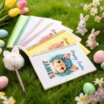 Spersonalizowany Happy Easter Cute Rabbit Leopard Print A5 Spiral Notebook and Pom Puff Pen Set with Lined Pages and Name Easter Gift for Kids
