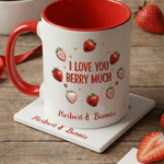 Spersonalizowany kubek ceramiczny I Love You Berry Much Strawberry Design 11 oz 15 oz z imieniem i podkładką Walentynkowy prezent urodzinowy dla pary