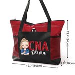 Personlig tegneserie tegneserie lege sykepleier karakter stor kapasitet Oxford Tote Bag med navn og nettinglommer Appreciation sykepleier uke gave til medisinsk personale