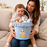Cesta de Pascua de tela escocesa de conejo con corona personalizada con 3-7 nombres y volantes Huevos Fiesta de caza Regalo de Pascua para niños