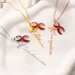 Personalisierte Herz Birthstone Seide Kreuz Halskette mit Namen Zierlich Schmuck Taufe Geburtstag Geschenk für Christen Frauen
