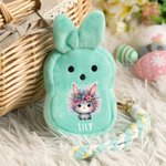 Oreilles de lapin en peluche personnalisées avec nom et bracelet Fête de Pâques Cadeau d'anniversaire pour garçons filles