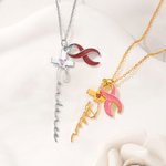 Personalisierte Herz Birthstone Seide Kreuz Halskette mit Namen Zierlich Schmuck Taufe Geburtstag Geschenk für Christen Frauen