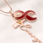 Personalisierte Herz Birthstone Seide Kreuz Halskette mit Namen Zierlich Schmuck Taufe Geburtstag Geschenk für Christen Frauen