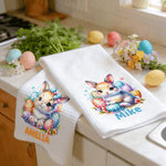 Spersonalizowany ręcznik waflowy Cute Bunny Super Absorbent Waffle Tea Towel z imieniem i nazwiskiem Wielkanocny prezent dla chłopców i dziewczynek