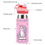 Personalized Fantasy Unicorn Rainbow Star 12 oz Insulated Water Bottle with Name and Silicone Straw Daily Use Birthday Back to School Gift for Girls