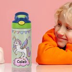 Personalized Fantasy Unicorn Rainbow Star 12 oz Insulated Water Bottle with Name and Silicone Straw Daily Use Birthday Back to School Gift for Girls