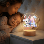 Veilleuse LED personnalisée avec nom et base en bois pour la décoration de la chambre, l'anniversaire, la fête de Pâques, le cadeau de bienvenue pour les enfants.