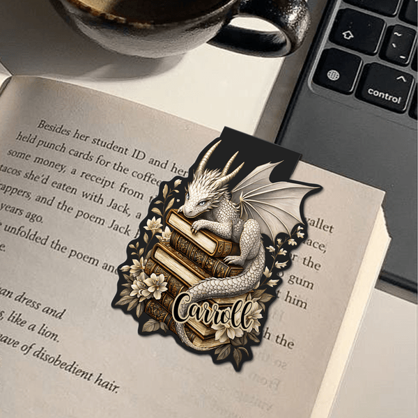 Personalised Vintage Book Floral Dragon Magnetic Bookmark Clip with Name Reading Accessory Daily Use Birthday Gift for Dragon Book Lovers