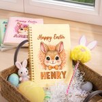 Spersonalizowany Happy Easter Cute Rabbit Leopard Print A5 Spiral Notebook and Pom Puff Pen Set with Lined Pages and Name Easter Gift for Kids