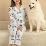 Personalised Cute Paw 1-5 Pet Face Photo Avatar Long-Sleeved Pyjamas Set with Name Birthday Gift for Women Men Pet Lover