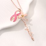 Personalisierte Herz Birthstone Seide Kreuz Halskette mit Namen Zierlich Schmuck Taufe Geburtstag Geschenk für Christen Frauen