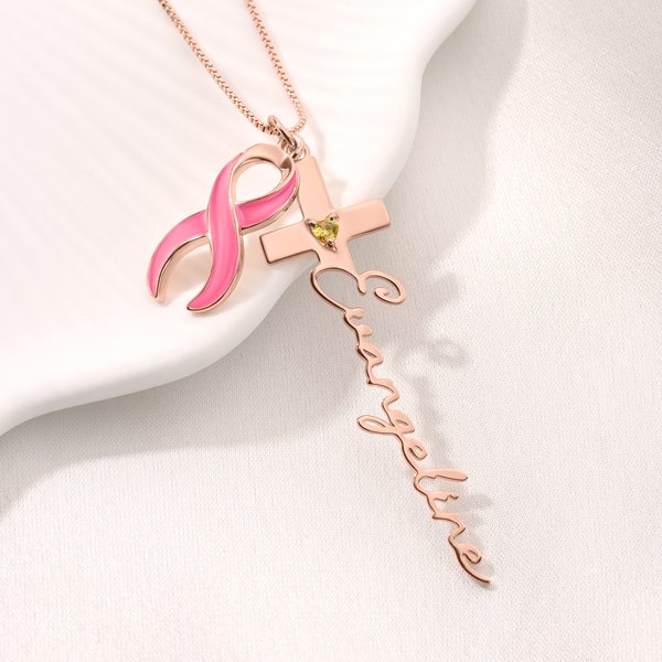 Personalisierte Herz Birthstone Seide Kreuz Halskette mit Namen Zierlich Schmuck Taufe Geburtstag Geschenk für Christen Frauen