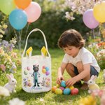 Cesta de Pascua reutilizable con cara y nombre de mascota Accesorios para la caza del huevo Regalo de Pascua para el amante de las mascotas