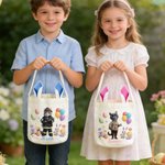 Cesta de Pascua reutilizable con cara y nombre de mascota Accesorios para la caza del huevo Regalo de Pascua para el amante de las mascotas