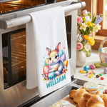 Spersonalizowany ręcznik waflowy Cute Bunny Super Absorbent Waffle Tea Towel z imieniem i nazwiskiem Wielkanocny prezent dla chłopców i dziewczynek