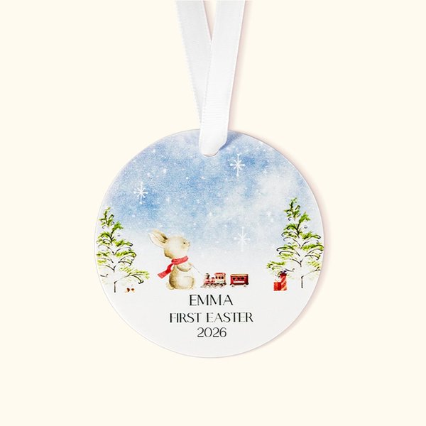 Gepersonaliseerd Baby's eerste Pasen Acryl Ornament met Naam en Sleutelkoord Schattige Sjaal Konijntje Home Decoratie Pasen Vakantie Feest Cadeau voor Pasgeborene