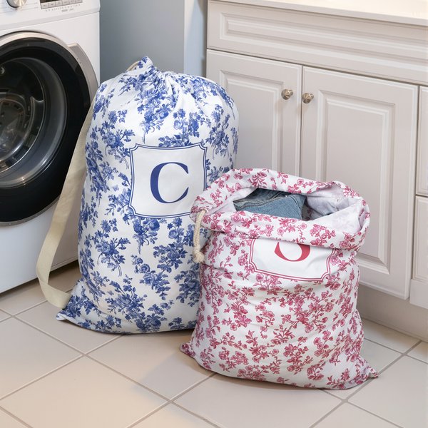 Gepersonaliseerde Toile De Jouy stijl grote capaciteit koord waszak met initiaal Dorm dagelijks gebruik back-to-School Gift voor hogescholen studenten