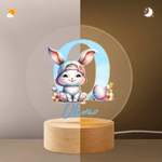 Veilleuse LED personnalisée avec nom et base en bois pour la décoration de la chambre, l'anniversaire, la fête de Pâques, le cadeau de bienvenue pour les enfants.